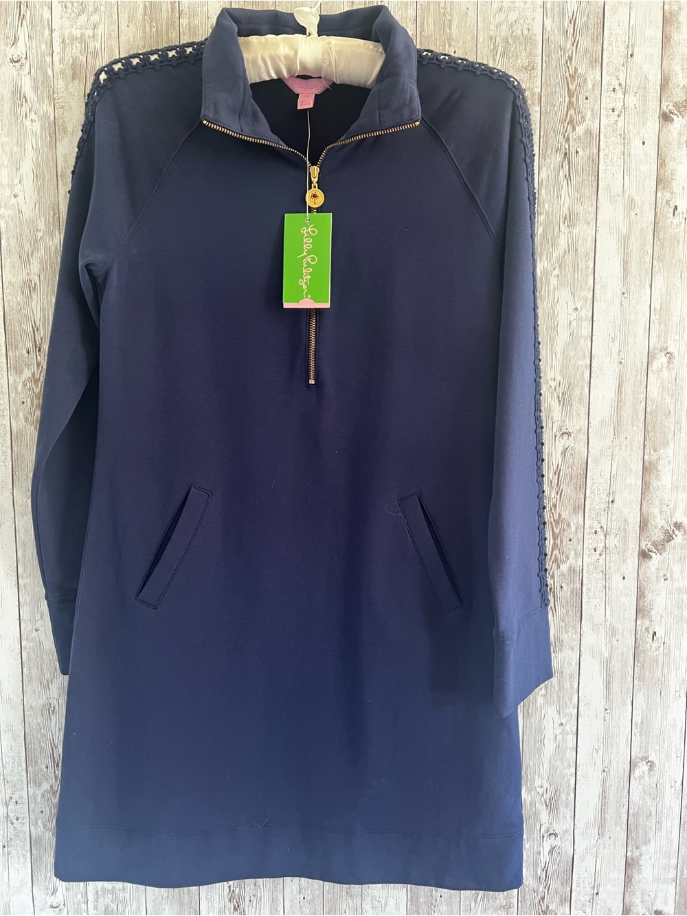Lilly Pulitzer Skipper Popover Navy Zip Dress Cut Out NEW XS